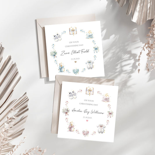 Personalised Christening Card, Baptism Card, Personalised for Girl or Boy Greeting Card, Religious Wreath Baptism Card, Any Relation