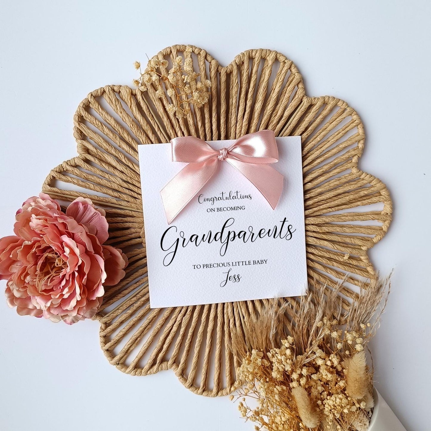Personalised New Grandparents Card, New Grandparent Card, Congratulations on becoming grandparents, Grandma, Grandpa Card, Handmade Ribbon