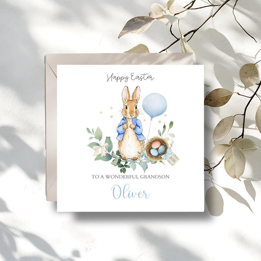 Personalised Peter Rabbit Easter Card, Flopsy Bunny Easter Card for Boy or Girl,Easter Card for Granddaughter, Grandson, Any Relation,