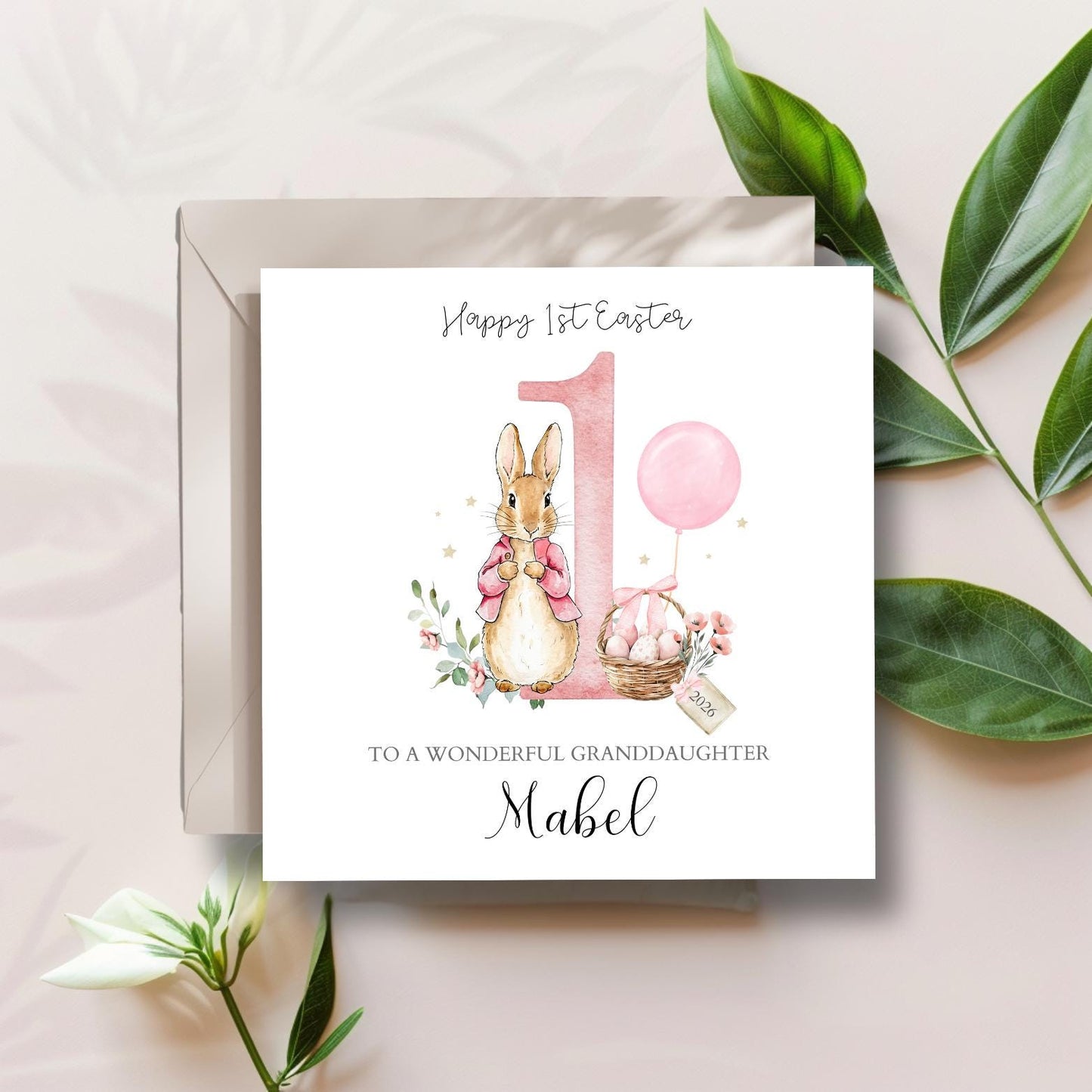 Personalised Peter Rabbit Easter Card, Flopsy Bunny 1st Easter for Girl or Boy ,Easter Card for Granddaughter, Grandson, Son, Any Relation,