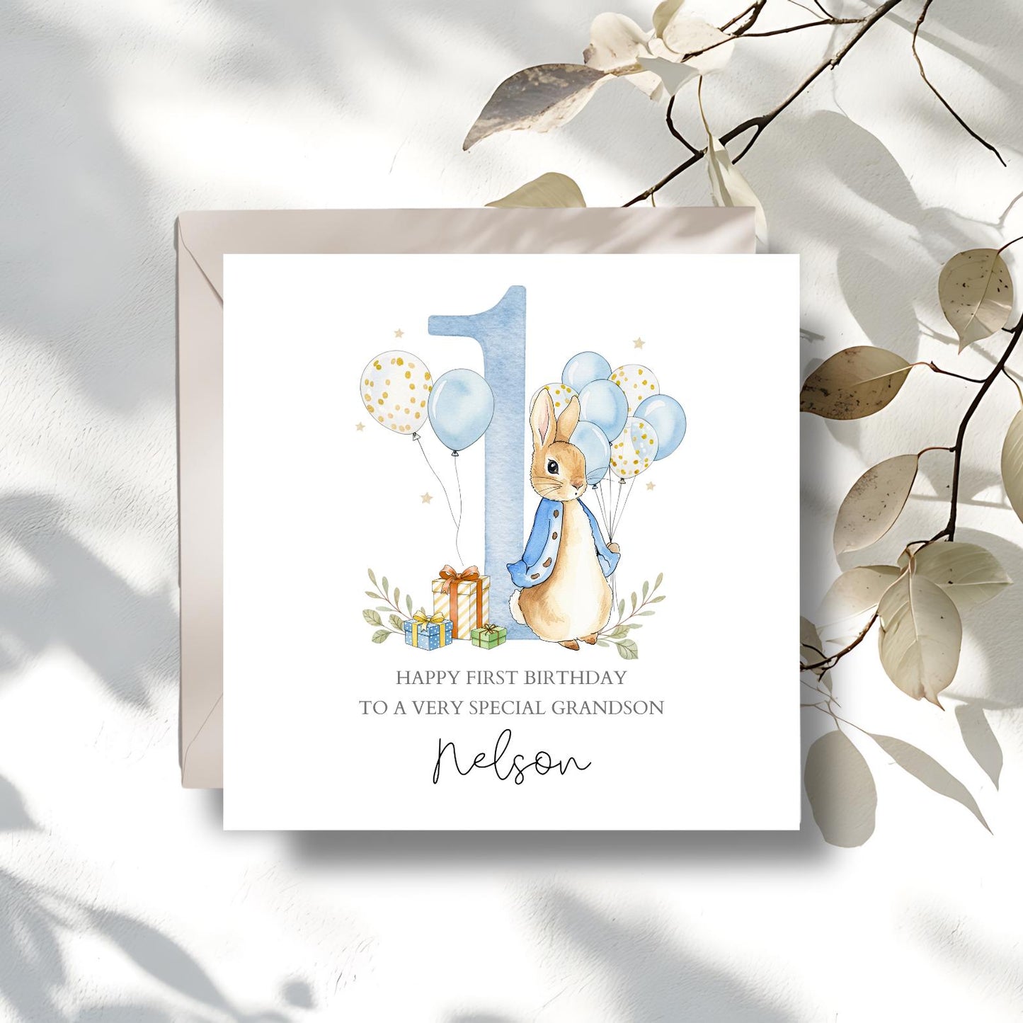 Personalised Flopsy Bunny Rabbit Birthday Card, Peter Rabbit 1st Birthday Card for Boy or Girl  ,Daughter, Grandson, Any Relation