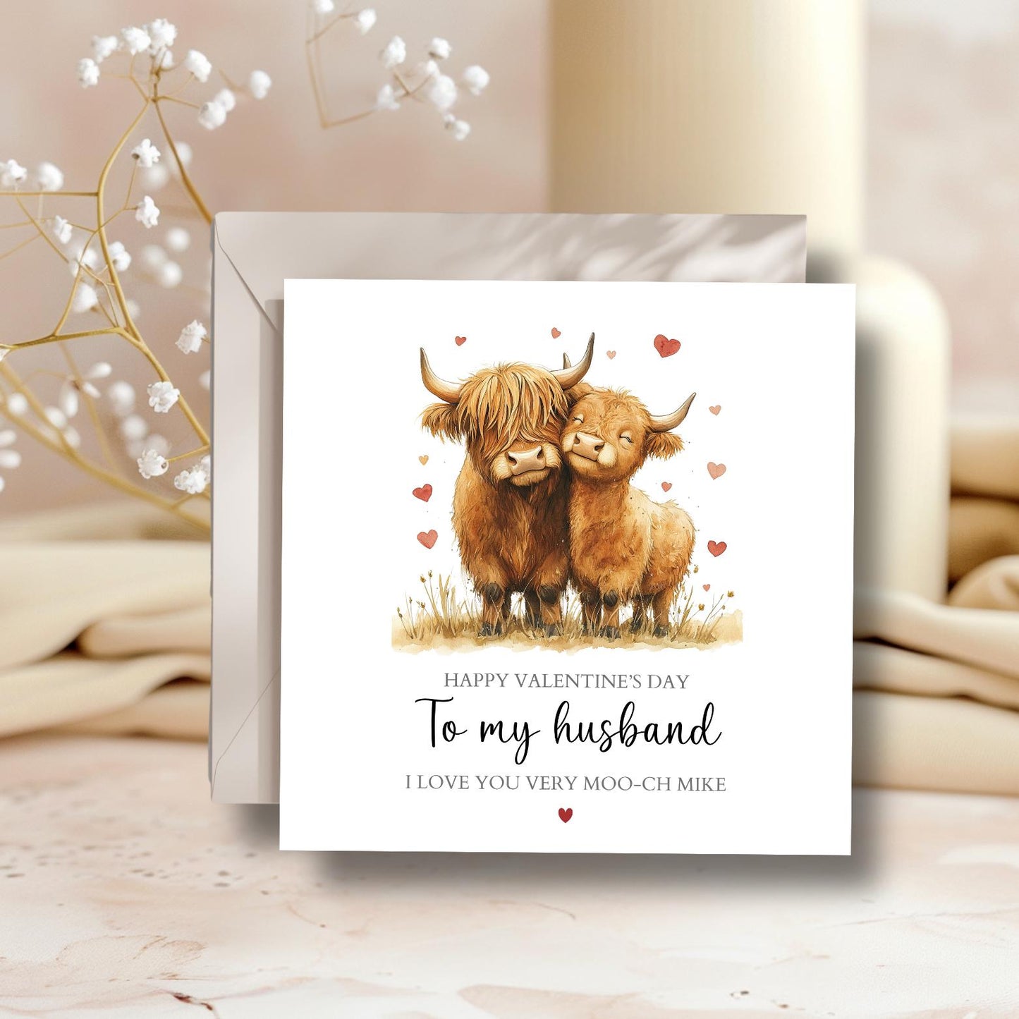 Personalised Highland Cow Valentine's Day, Personalised Couple Valentine Card for Husband, Girlfriend, Wife, Boyfriend,Any Relation