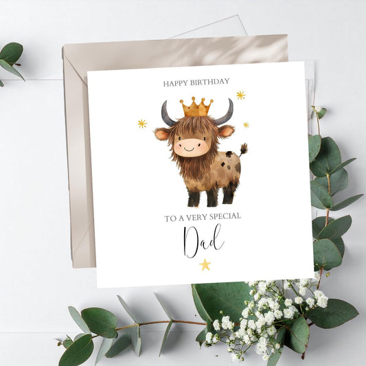 Personalised Highland Cow Dad Birthday Card - Brother Birthday Card -Birthday Card for Uncle, Friend , Nephew, Grandad ,Any Relation
