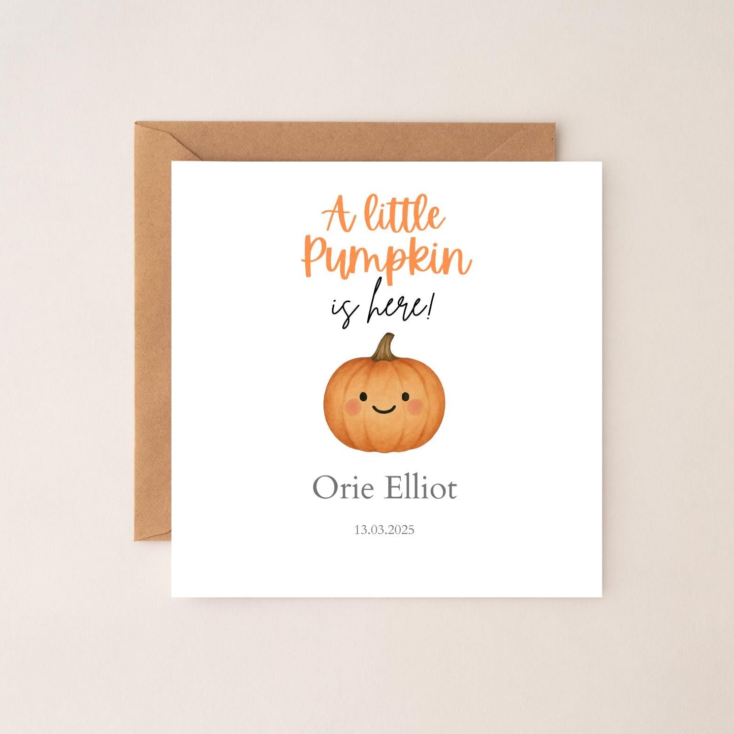 Personalised Autumn New Baby Card| Welcome to the world card | Little Pumpkin Card for new baby| Baby Pumpkin card