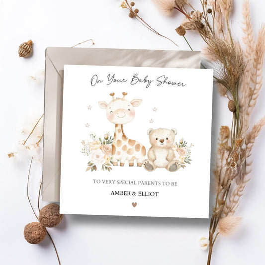 Personalised Baby Shower Card Neutral | Neutral Baby Shower Card Cute Giraffe, Mummy to be  Card, Baby Shower Gift for Baby Boy or Girl