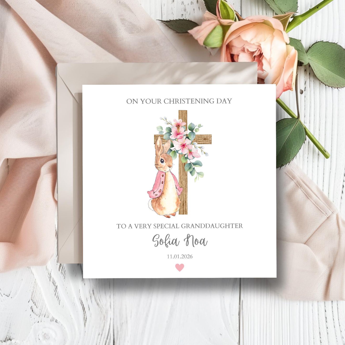 Personalised Granddaughter Flopsy Bunny Christening Card,Baptism Flopsy Bunny Card, Christening card Granddaughter,Goddaughter, Any relation