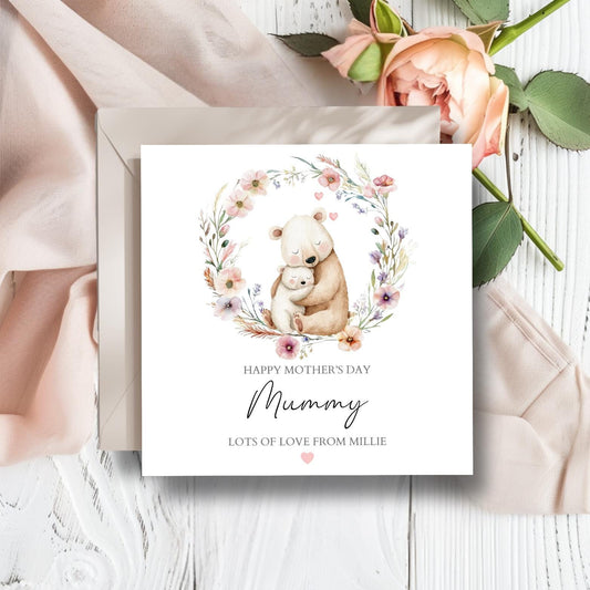 Personalised Mothers Day Card, Mummy Bear Mothers Day Card, Nanny Mothers Day Card, Cute Bear Couple Mum Card