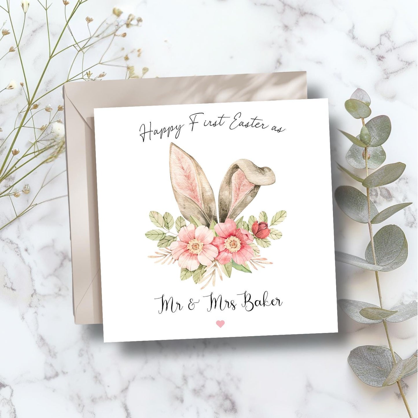 Personalised First Easter as Mr and Mrs Bunny Card, Special Couple Easter Card for Husband and Wife, Friends, Married Couple Easter Card