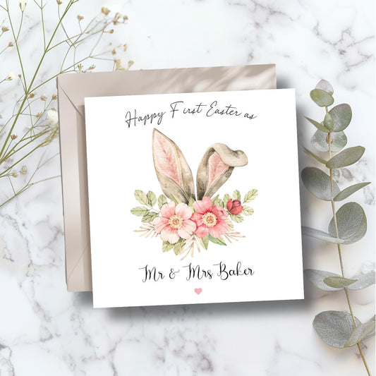 Personalised First Easter as Mr and Mrs Bunny Card, Special Couple Easter Card for Husband and Wife, Friends, Married Couple Easter Card