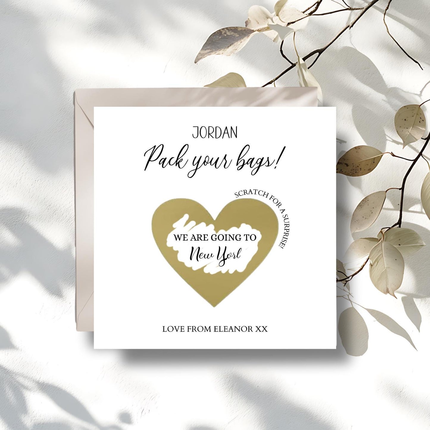 Birthday Pack Your Bags Scratch Card, Surprise Holiday Reveal Card, Rose Gold Birthday Gift Card for Her or Him, Scratch Off Reveal