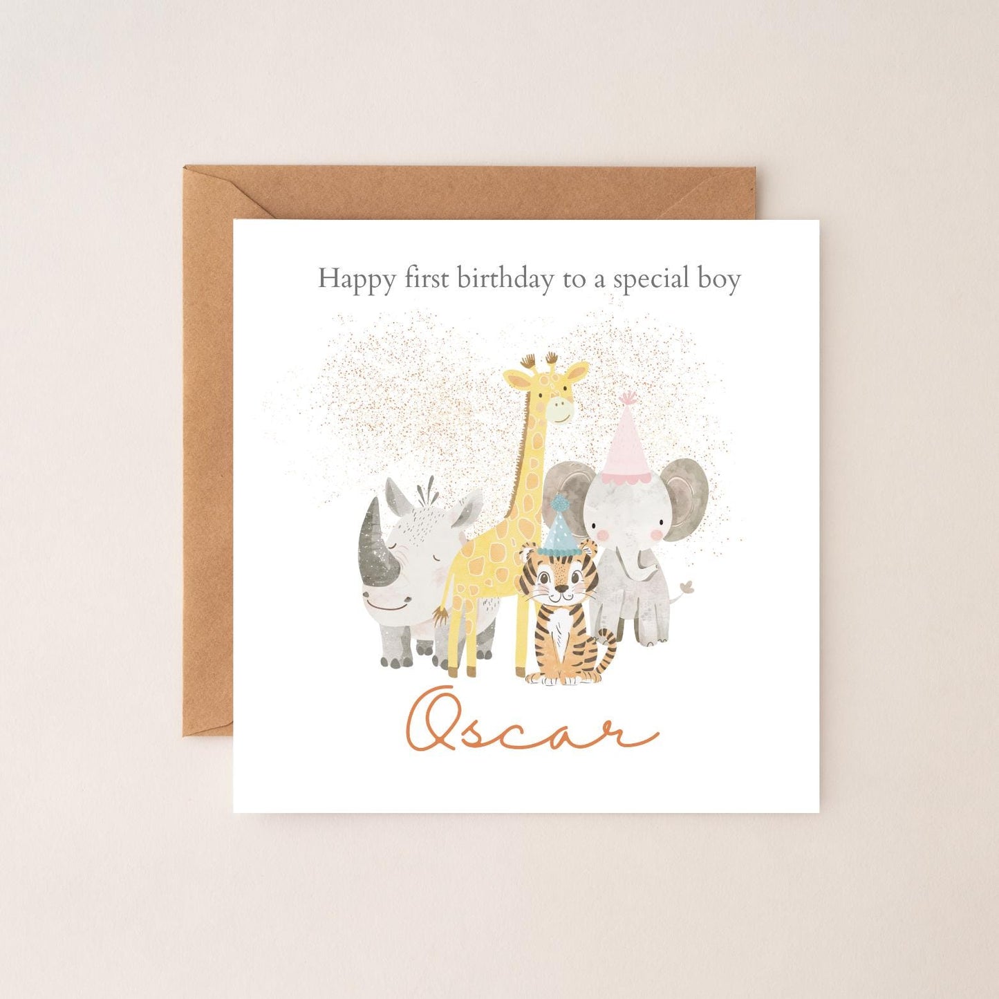 Personalised First Birthday Card Safari Animals | 1st birthday Animals card | First Birthday Card for Boy |1st Birthday Card for Son
