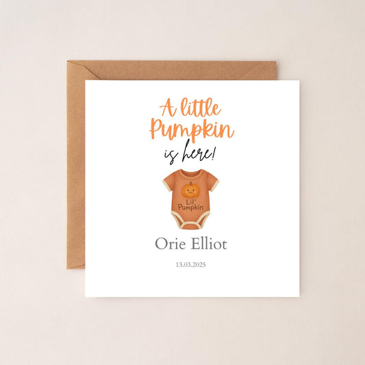 Personalised Autumn New Baby Card| Welcome to the world card | Little Pumpkin Card for new baby| Baby Pumpkin card