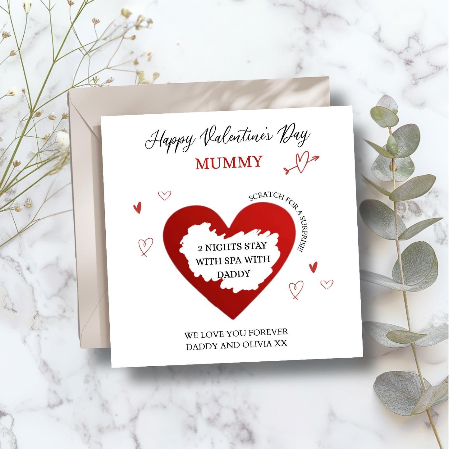 Personalised Mummy Valentine's Day Scratch Card, Surprise Holiday Reveal Card, Red Valentine's Gift for Mum, Gift Scratch Off Reveal