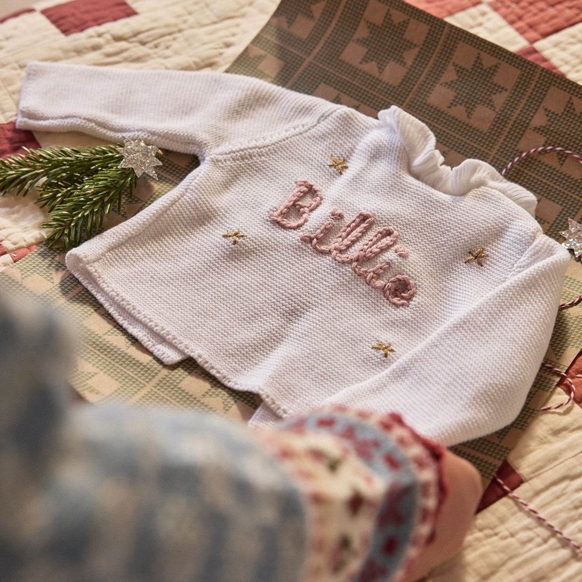 Personalised Christmas Frill White Cardigan