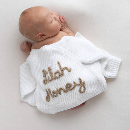 Personalised Embroidered White Cardigan