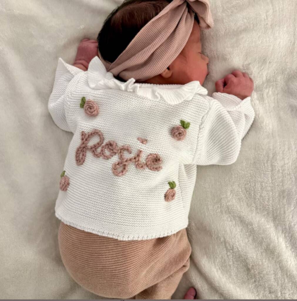 Personalised Embroidered Frill White Cardigan