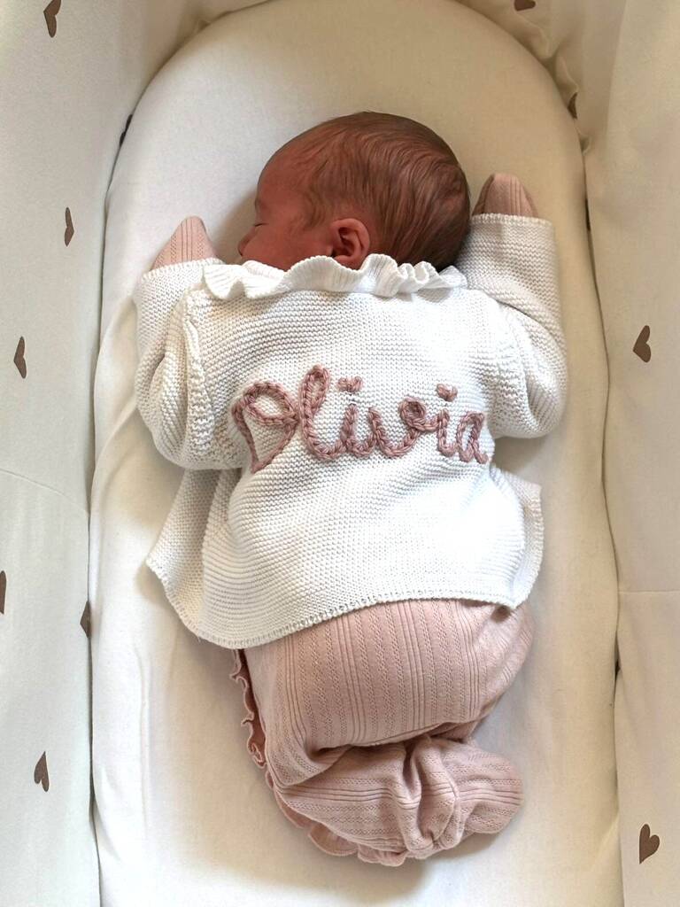 Personalised Embroidered Frill White Cardigan