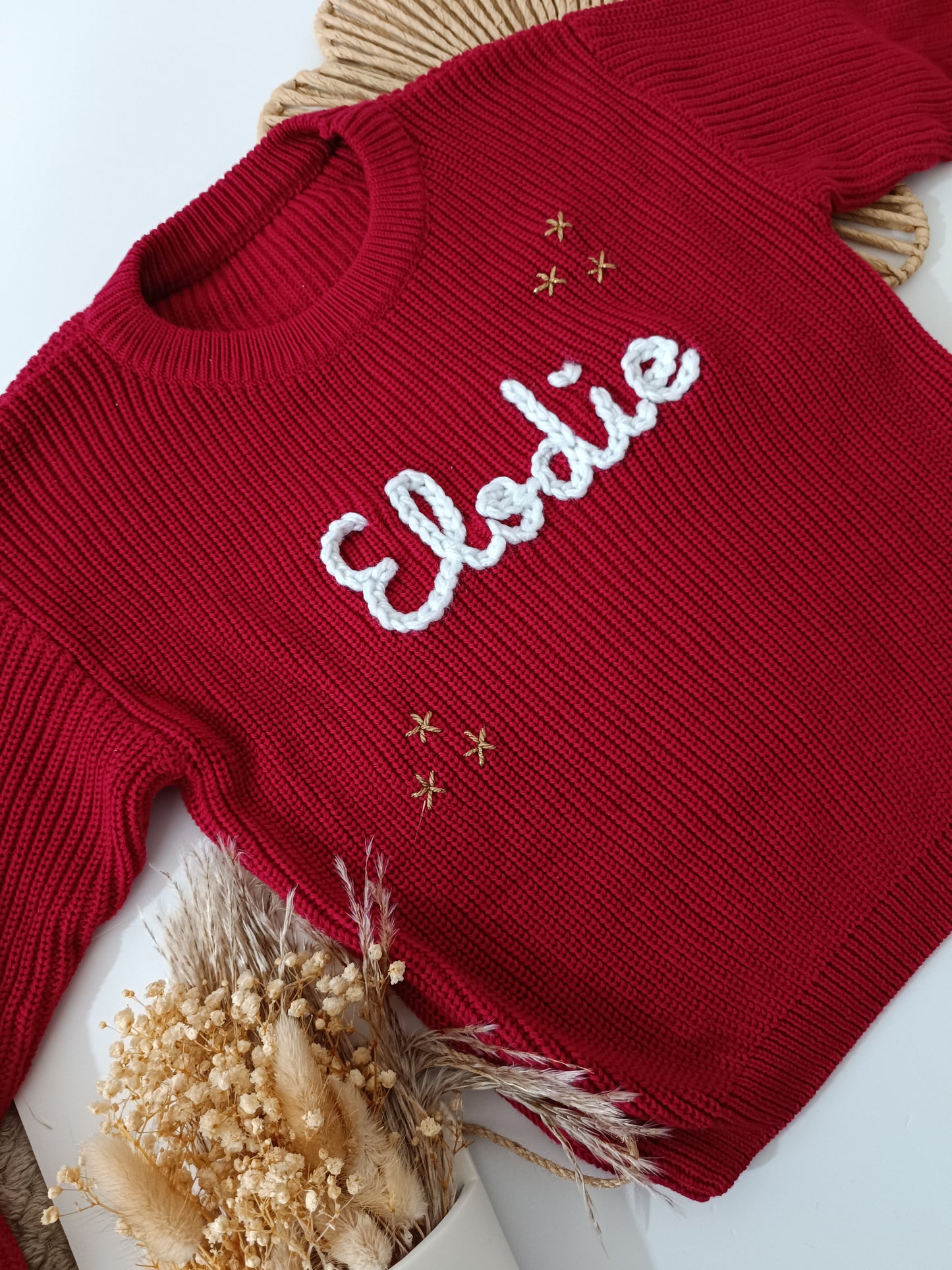 Christmas Name With Stars Red Oversized Jumper