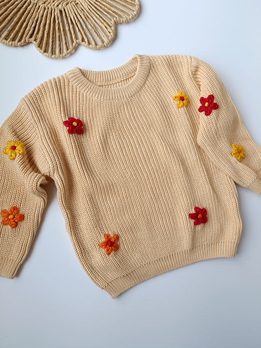Autumn Flowers Beige Oversized Jumper 2y - Add Name