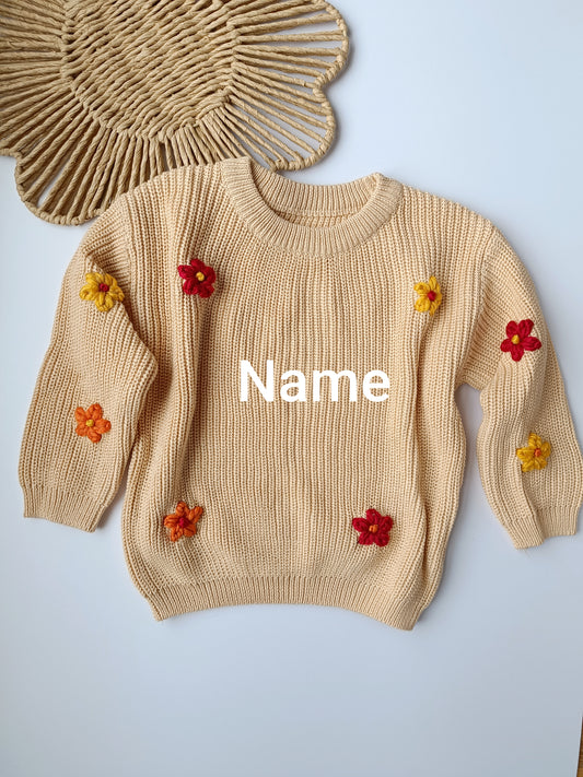 Autumn Flowers Beige Oversized Jumper 2y - Add Name