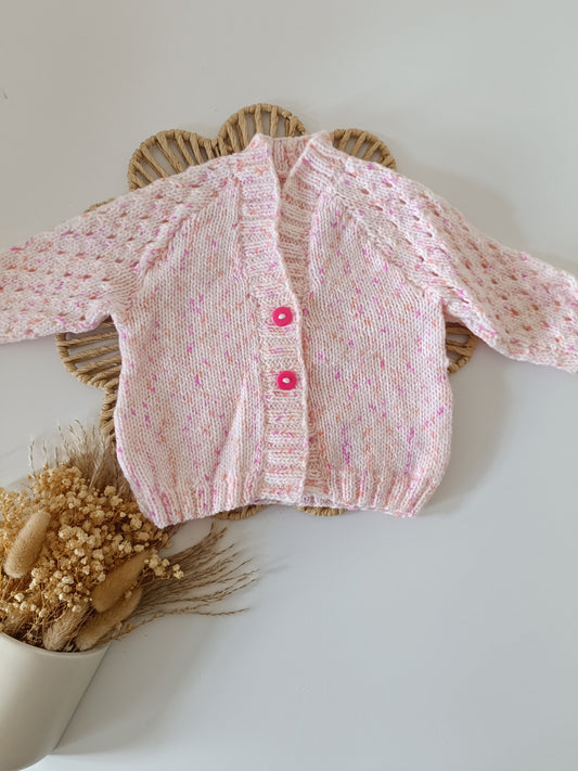 3-6m Hand Knitted Cardigan Light Pink