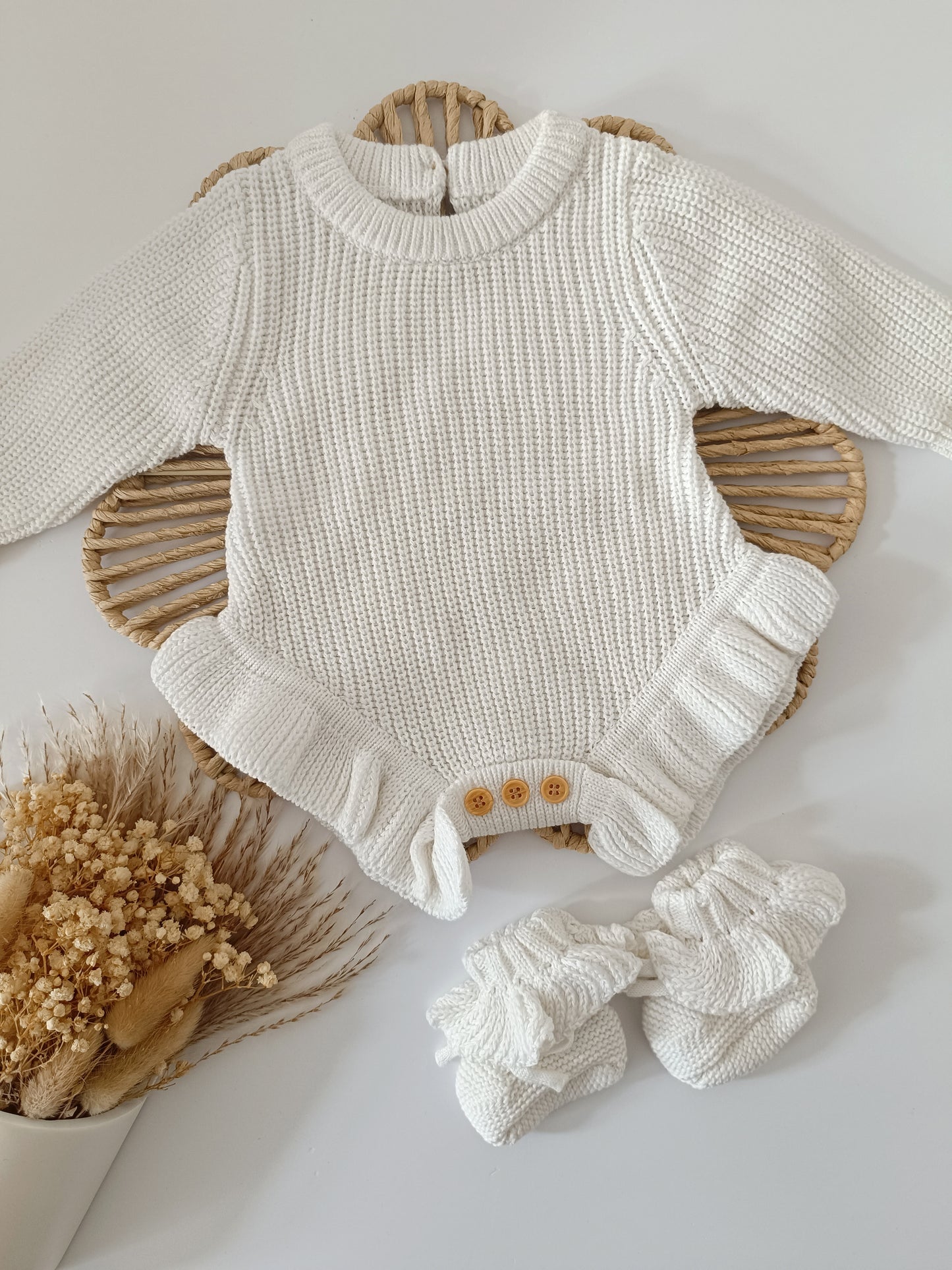 Personalised Frill Romper + Booties Set- White NB