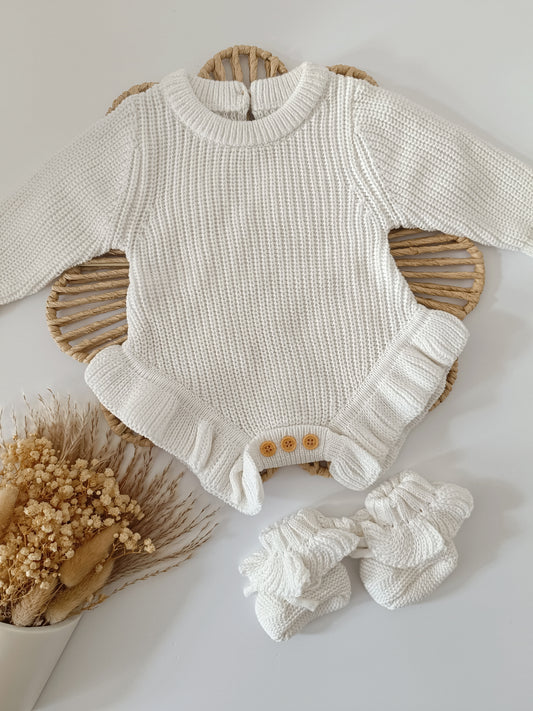 Personalised Frill Romper + Booties Set- White NB