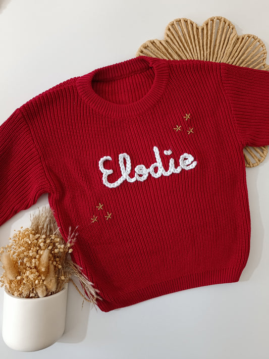 Christmas Name With Stars Red Oversized Jumper
