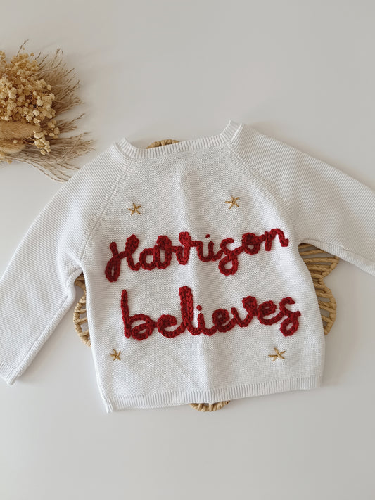 Christmas Personalised Embroidered White Cardigan