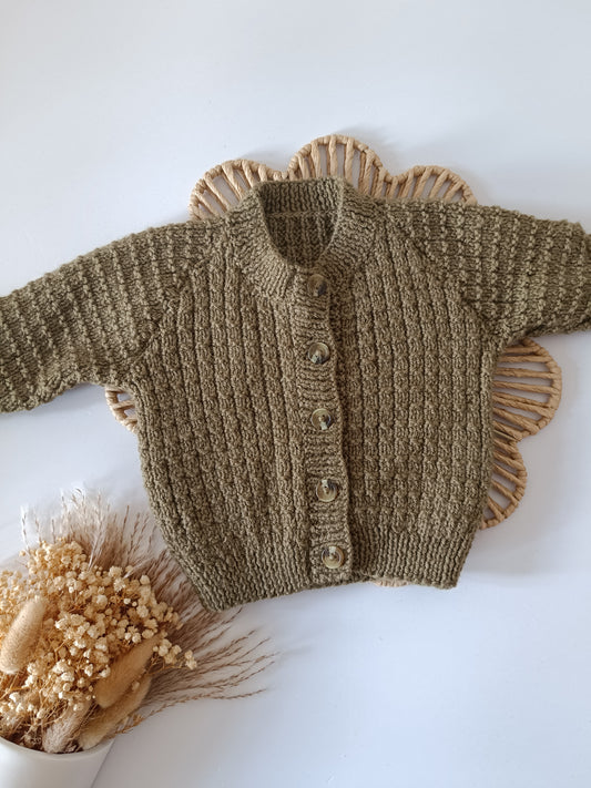 3-6m Hand Knitted Cardigan Olive
