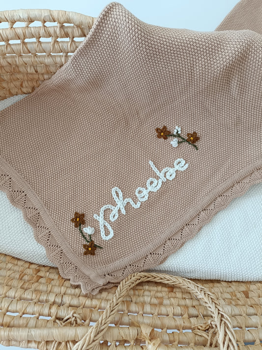 Hand Embroidered Detail Edge Baby Blanket | Beige