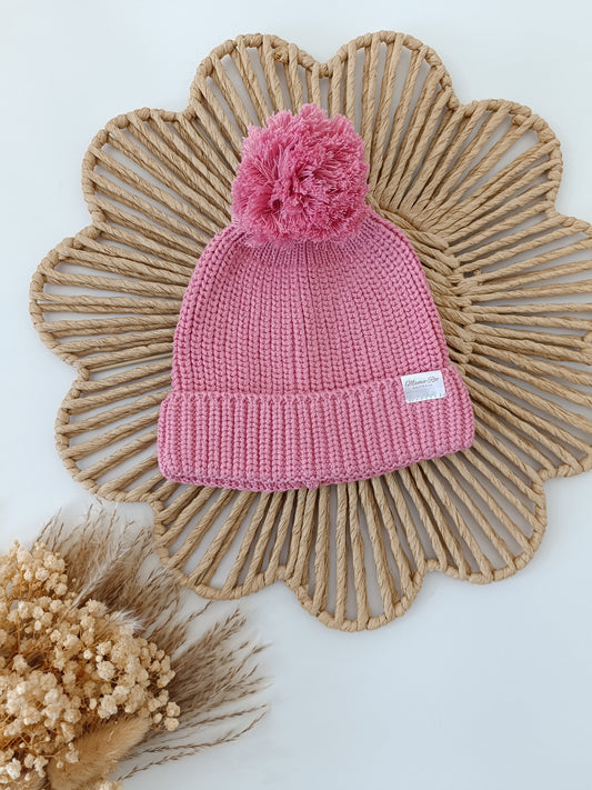 Bobble Hat | Pompom Knitted Hat | Dusky Pink