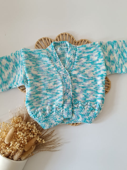 3-6m Hand Knitted Cardigan Blue 3-6m