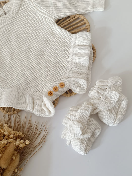 Personalised Frill Romper + Booties Set- White NB