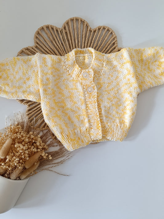 SALE 0-3m Hand Knitted Cardigan Lemon