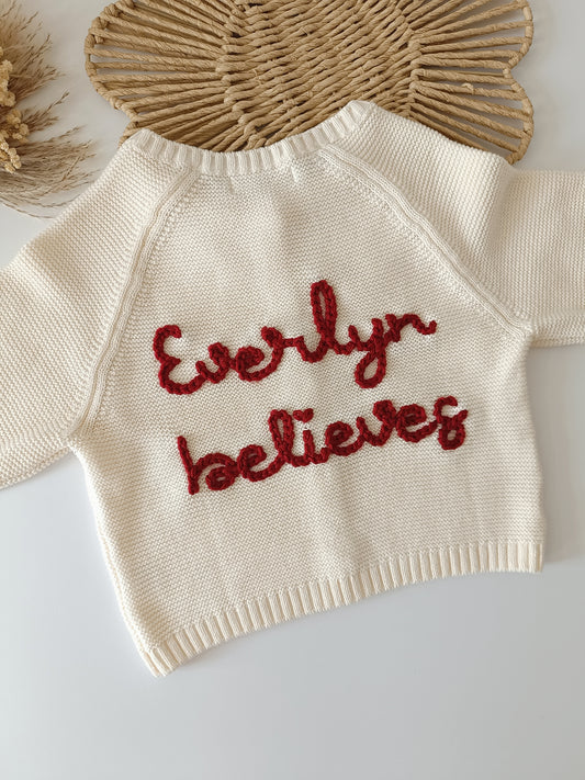 Christmas Personalised Embroidered Cream Cardigan
