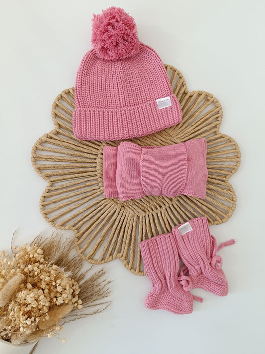 Bobble Hat | Pompom Knitted Hat | Dusky Pink
